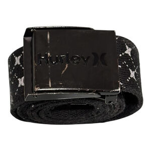 Hurley Belt Mens Size 48 Black Military Webbed Adjustable Argyle Logo Casual